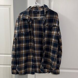 Lucky Brand Men's Blue and Brown Plaid Casual Button Down Shirt